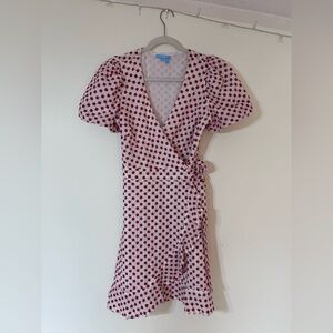 Draper James RSVP Puff Sleeves Embroidered Wrap Dress Sz S Red White